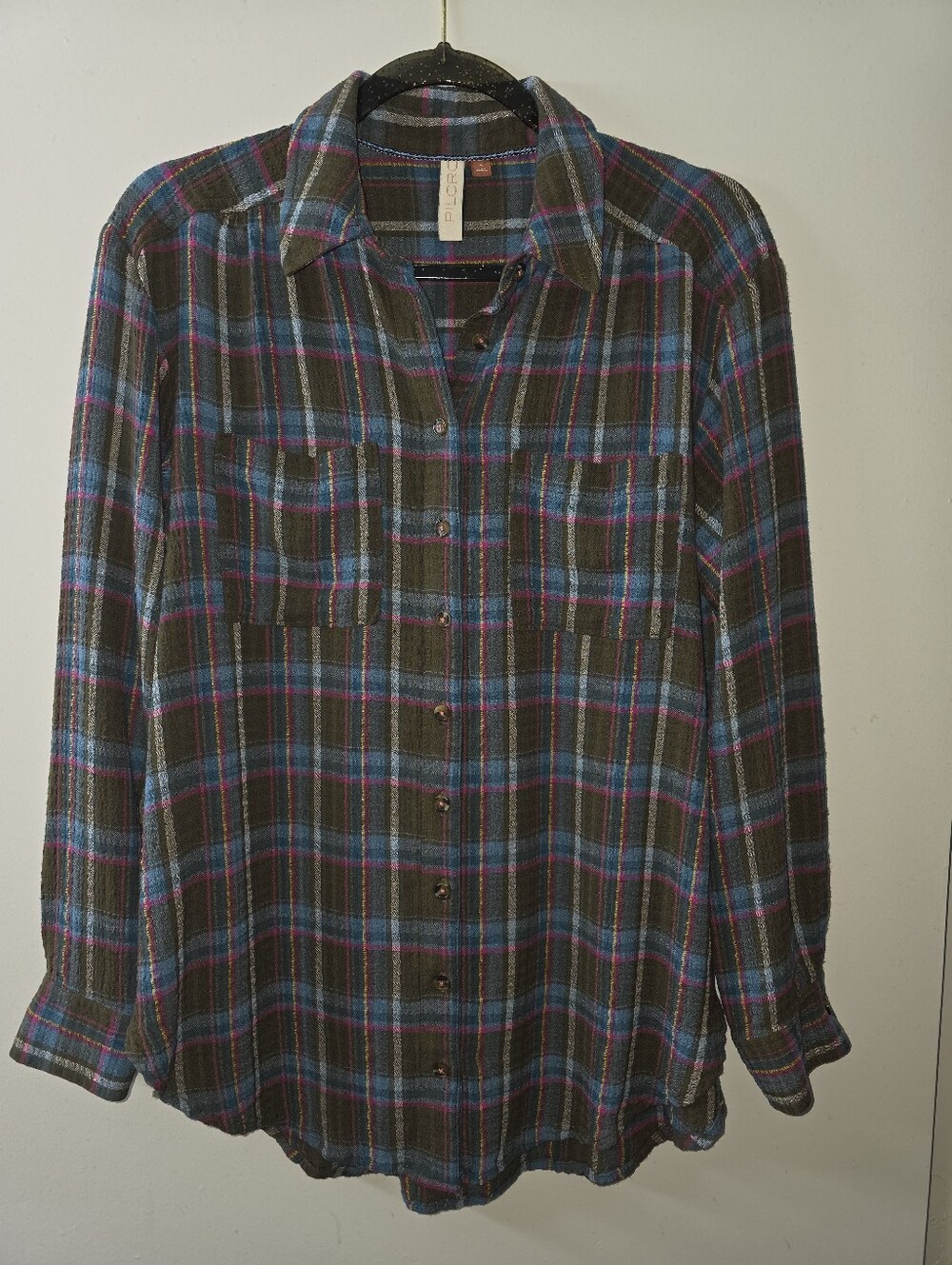 Pilcro By Anthropologie Oversized Green Multicolored Plaid Button Down Size S